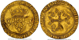 Charles VII (1422-1461) gold Ecu d'Or a la couronne ND (from 1445) AU Details (Bent) NGC, Paris mint, Fr-307, Dup-511A. 3.38gm. 2nd Emission (from 12 ...