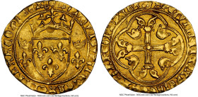 Louis XI gold Ecu d'Or ND (1461-1483) MS63 NGC, Montpellier mint, Fr-312. 3.40gm. LVDOVICVS DЄI GRACIA FRAnCORVM RЄX, crowned arms of France, a crowne...