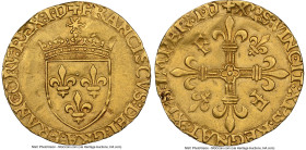 Francois I (1515-1547) gold Ecu d'Or ND (from 1519) AU Details (Bent) NGC, Villefranche-de-Rouergue mint, Fr-345, Dup-775. 3.34gm. +FRANCISCVS: DEI: G...