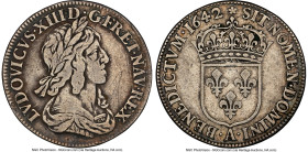 Louis XIII 1/4 Ecu 1642-A VF Details (Scratches) NGC, Paris mint, KM47.5, Dup-1351, Gad-48 (R). 3rd type. Draped bust. Rosette at the beginning of rev...