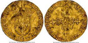 Louis XIII gold Ecu d'Or 1622-A AU Details (Bent) NGC, Paris mint, KM41.1 (Rare), Gad-55. 3.32gm. A highly elusive issue with no rarity information pr...