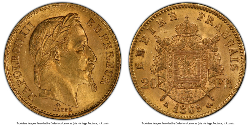Napoleon III gold 20 Francs 1869-A MS64 PCGS, Paris mint, KM801.1, Gad-1062, F-5...