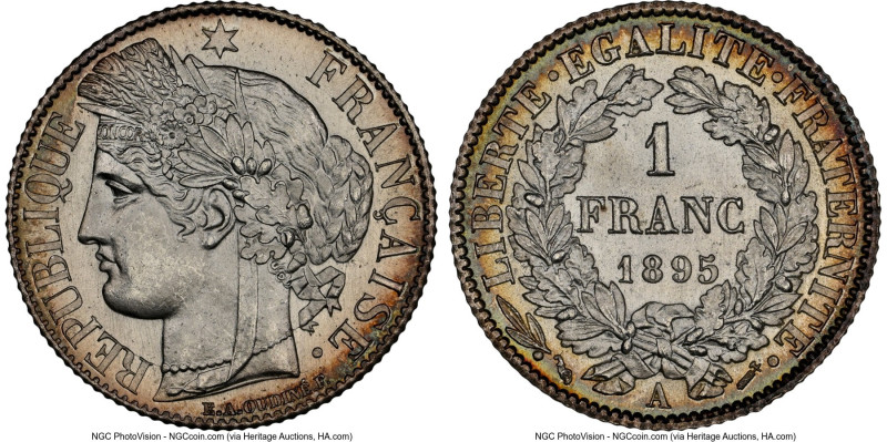 Republic Franc 1895-A MS66 NGC, Paris mint, KM822.1. A sound Gem bearing the hig...