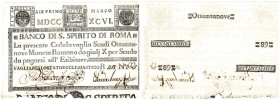 Stato Pontificio - Banco di Santo Spirito di Roma - cedola da 89 scudi 01 03 1796 gav.01.0966 R3 mancanze
SPL