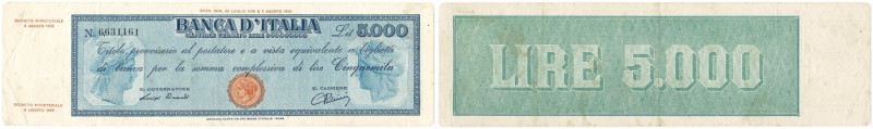 Luogotenenza - 5000 lire titolo provvisorio (Testina) - Decreto 04/08/1945 Einau...