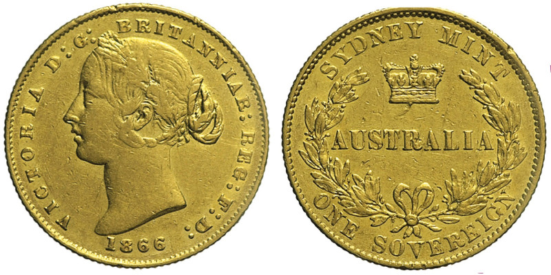 AUSTRALIA - Vittoria (1837-1901) Sterlina 1866 Sydney Fr.10 AU Oro gr. 7,95 21,8...