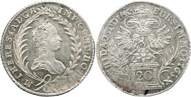 AUSTRIA - Maria Teresa (1740-1780) 20 Kreuzer 1763 Praga Herinek 929 AG gr. 6,66 imperfezioni di conio 28,1mm
qFDC/FDC