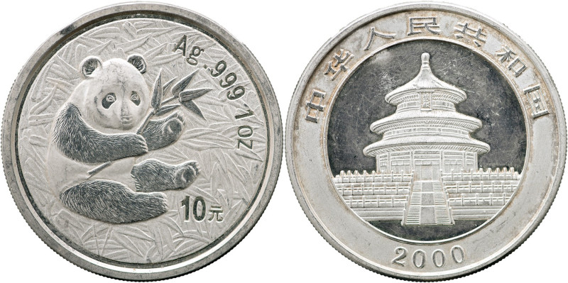CINA - Repubblica Popolare Cinese, (1949 - ) 10 Yuan 2000 Panda KM1310 AG gr. 31...