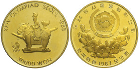 COREA DEL SUD Repubblica (1948 - ) 50.000 Won 1987 Fr 9 AU tit. 925/1000 Oro gr. 33,50 34,53mm
FS