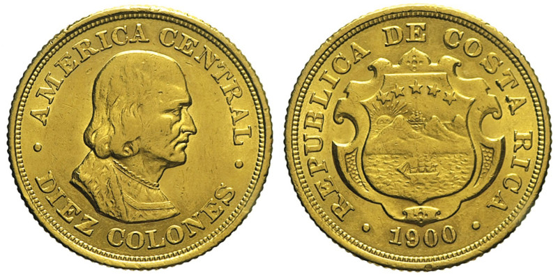 COSTA RICA - Repubblica ( 1821 - ) 10 Colones 1900 Fr 20 AU Oro gr. 7,79 20,57mm...