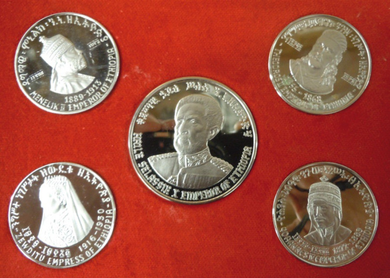 ETIOPIA Haile Selassie I (1941-1974) - Set 5 monete proof 1972 KM PS6 AG in astu...