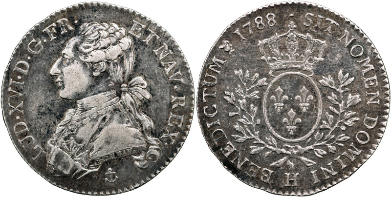 FRANCIA - Luigi XVI (1774-1793) 1/5 scudo 1788 H La Rochelle. Gadoury 354 AG gr....