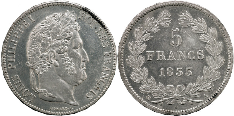 FRANCIA - Luigi Filippo (1830-1848) 5 franchi 1833 A Parigi Gadoury 678 AG gr. 2...