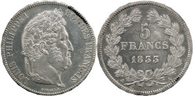 FRANCIA - Luigi Filippo (1830-1848) 5 franchi 1833 A Parigi Gadoury 678 AG gr. 24,98 37,35mm
SPL+