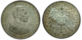 GERMANIA - Prussia Guglielmo II (1888-1918) 5 Marchi 1914 - KM 536 AG gr. 27,8 Delicata patina iridescente 37,7mm
qFDC
