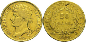 GERMANIA - Westphalia - Gerolamo Napoleone (1807-1813) - 20 franchi 1809 C Cassel Fr. 3517 AU Oro gr. 6,38 20,55mm
BB