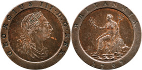 GRAN BRETAGNA Giorgio III (1760-1820) “Cartwheel” 2 pence 1797 Birmingham (Soho) Km 619 CU gr. 57,04 40,51mm
SPL+
