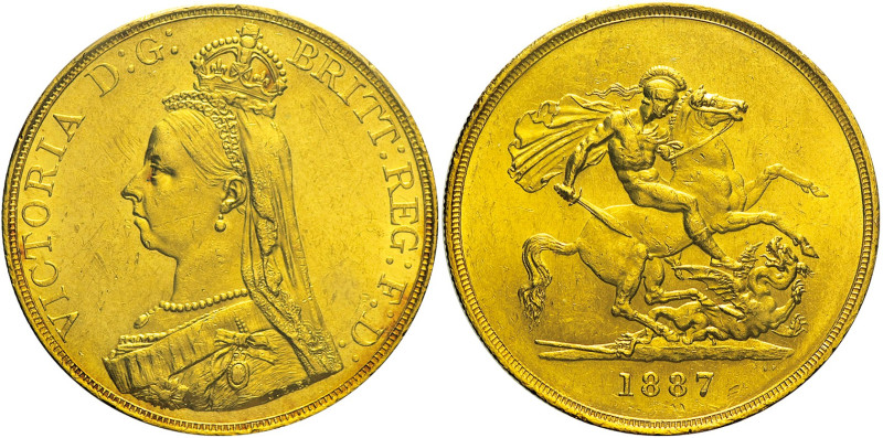 GRAN BRETAGNA - Vittoria (1837-1901) 5 Sterline 1887 AU Oro Fr. 390 Periziata Gi...