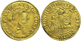 FERRARA - Ercole II d’Este (1534-1559) Scudo d'oro del Sole MIR 288 Rara AU Oro gr 3,39 3,39g 24,37mm
SPL
