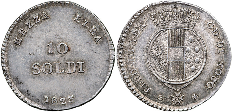 FIRENZE - Ferdinando III di Lorena (1791-1801) - 10 soldi o mezza lira 1823 Gig....