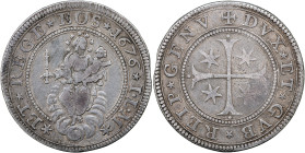 GENOVA - DOGI BIENNALI, III fase (1637-1797) Mezzo Scudo 1676, coniato "al torchio". MIR 297/27 R Ag gr 18,7 traccia di appicagnolo rimosso 18,7g 34,4...