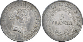 LUCCA - Principato di Lucca e Piombino - Elisa Bonaparte e Felice Baciocchi (1805-1814) 5 Franchi 1805 Gig. 1 AG gr 24,96 Bellissima patina 24,96g 37,...