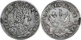MANTOVA - Ferdinando Carlo (1669-1707) 80 soldi 1702 - MIR 736/2 AG gr 6,64 6,64g 28,2mm
SPL+