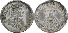 MANTOVA, Ferdinando Carlo (1669-1707) Lira con monte Olimpo 1689 MIR 740 R Inusuale conservazione per il tipo MI gr 4,45 4,45g 28,2mm
BB+