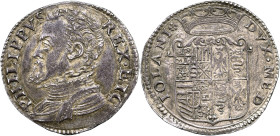 MILANO - Filippo II di Spagna (1556-1598) 20 Soldi MIR 320/2 RR AG gr 6,42 Esemplare con splendida patina di antica raccolta. Conservazione eccezional...