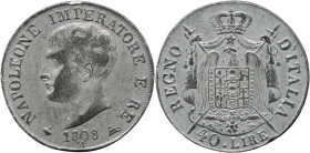 MILANO - Napoleone I Re d’Italia (1805-1814) Napoleone I - 40 lire 1808 prova in piombo Estremamente rara. gr 7,79 7,79g 26,14mm
SPL