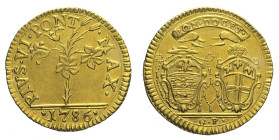 Stato Pontificio - Pio VI (1775- 1799) Doppia 1786 Bologna Munt 193 AU Oro gr 5,48 Bei fondi lucenti 22,23mm
SPL+
