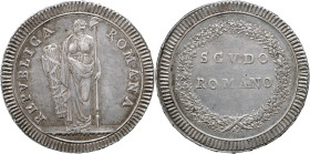 Prima Repubblica Romana (1798-1799) - Scudo Romano ND, Gig 1 R AG gr 26,47 41,55mm
SPL+