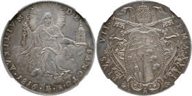 Stato Pontificio - Pio VII (1800-1823) Scudo 1816 Bologna Gig. 29 NC AG In Slab NGC MS64 TOP POP (unica moneta con questo grading) 40mm
MS64