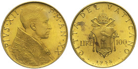 Città del Vaticano - Pio XII (1939-1958)- 100 lire 1958 Gig 116 R AU Oro gr 5,2 conservazione eccezionale 20,4mm
FDC