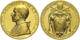Città del Vaticano - Pio XII (1939-1958) Medaglia annuale in oro 1939 Anno I Elezione al Pontificato - Opus: Mistruzzi - Bart. E939 Rarissima AU gr 55...