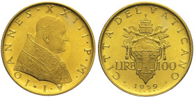 Città del Vaticano -Giovanni XXIII (1958-1963) - 100 Lire 1959 Gig. 263 RR AU Oro gr 5,20 20,4mm
FDC
