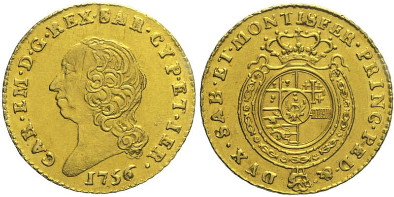 Carlo Emanuele III Secondo Periodo (1755-1773) Mezza Doppia Nuova 1756 Torino MI...