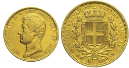 REGNO DI SARDEGNA Carlo Alberto (1831-1849) 100 Lire 1833 Torino Gig. 3 NC AU Oro gr 32,22 colpetto al bordo 34mm
BB/SPL