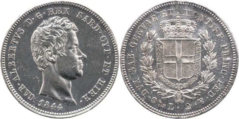 REGNO DI SARDEGNA Carlo Alberto (1831-1849) 2 Lire 1844 Genova Gig 105 RR Perizi...