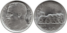 REGNO D'ITALIA Vittorio Emanuele III (1900-1943) 50 Centesimi 1924 Rigato Gig 169 R NI gr 5,86 Ex Collezione Demicheli 23,8mm
qFDC/FDC