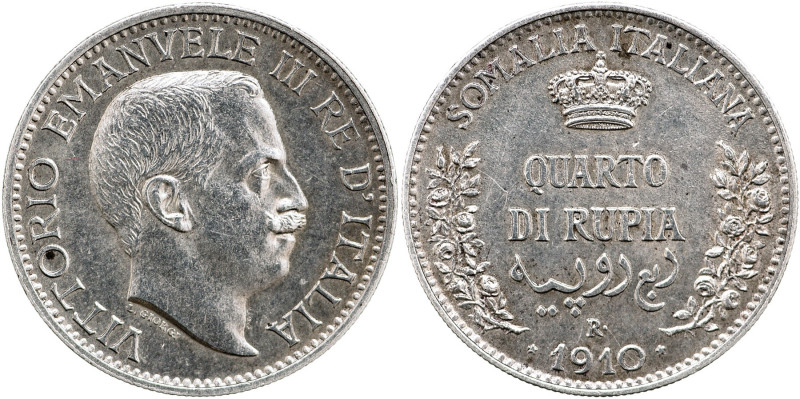 SOMALIA ITALIANA Vittorio Emanuele III (1909-1925) ¼ di Rupia 1910 Gig 14 R AG g...