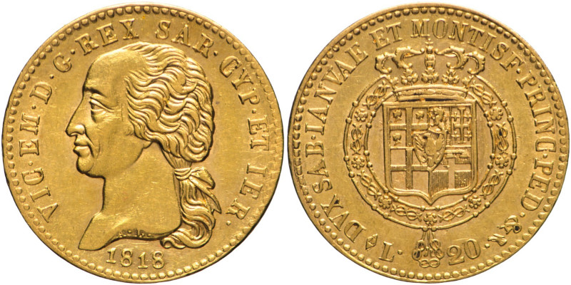 20 Lire 1818 Torino - Mont. 19, Varesi 5; Au R bei fondi lucenti 6,45g 21mm
SPL...