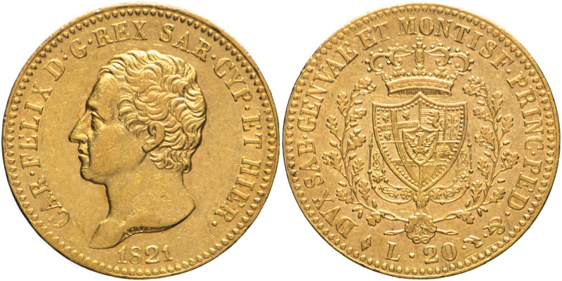 20 Lire 1821 Torino - Mont. 30, Varesi 9; Au R 6,45g 21mm
qSPL/SPL