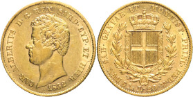 20 Lire 1832 Genova rigato - Mont. 43, Varesi 32; Au R Ottimo esemplare 6,45g 21mm
SPL+