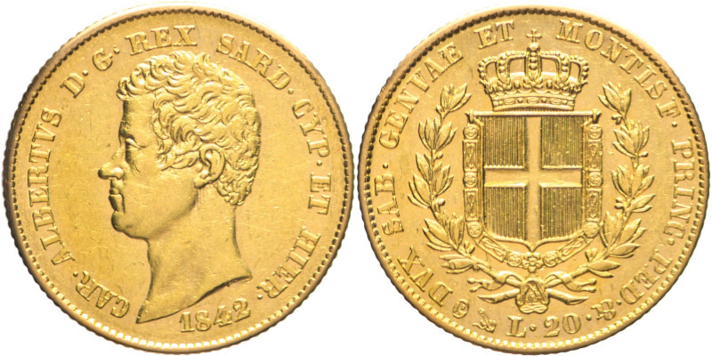 20 Lire 1842 Genova - Mont. 66, Varesi 54; Au Bordo abilmente ripreso ma ottimi ...
