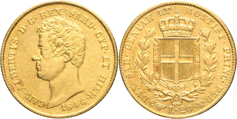 20 Lire 1846 Torino - Mont. 73, Varesi 63; Au R2 6,45g 21mm
qSPL