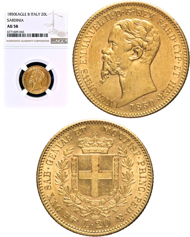 20 Lire 1850 Torino - Mont. 1, Varesi 72; Au In slab NGC AU58 n. 6771609043 TOP ...