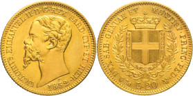 20 Lire 1852 Genova - Mont. 7;, Varesi 75 Au leggermente pulita 6,45g 21mm
SPL