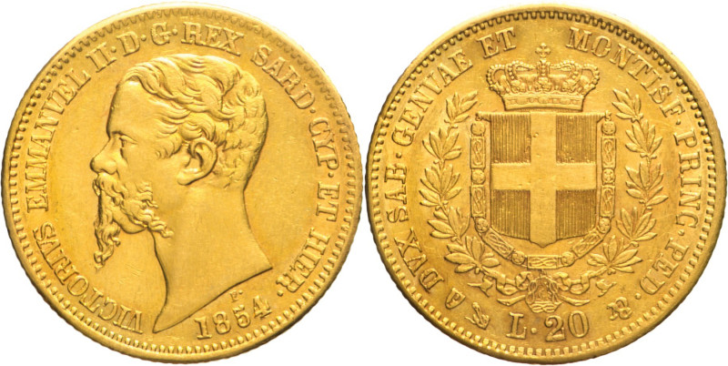 20 Lire 1854 Genova - Mont. 11, Varesi 79; Au leggermente pulita 6,45g 21mm
qSP...