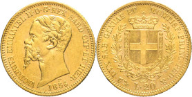20 Lire 1856 Genova - Mont. 16, Varesi 84; Au 6,45g 21mm
qSPL/SPL